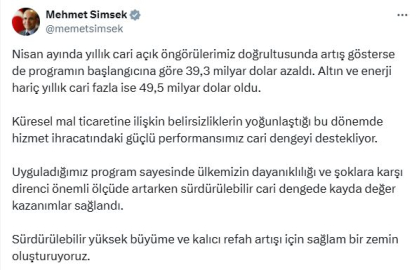 Bakan Şimşek: Hizmet ihracatındaki performansımız cari dengeyi destekliyor