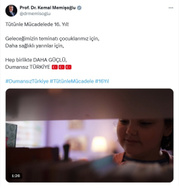 Sağlık Bakanı Memişoğlu'ndan 'Dumansız Türkiye' paylaşımı