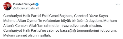 Bahçeli'den Altan Öymen için başsağlığı mesajı